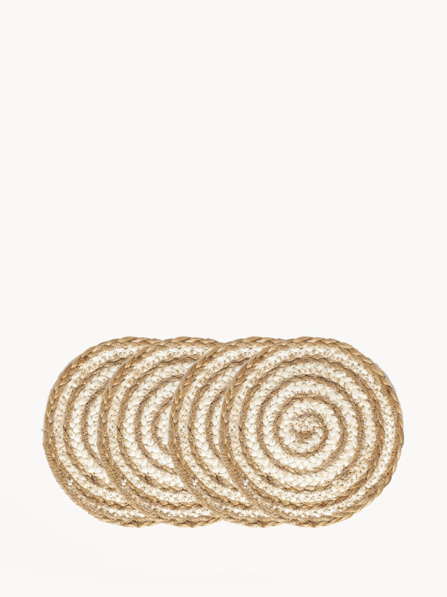 KORISSA Natural Jute Coaster & Trivet Set - 4 Pieces