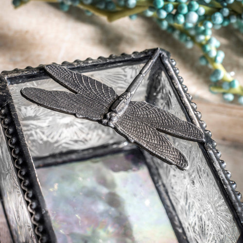 Art Glass Box with Dragonfly Filigree - Decorative Keepsake