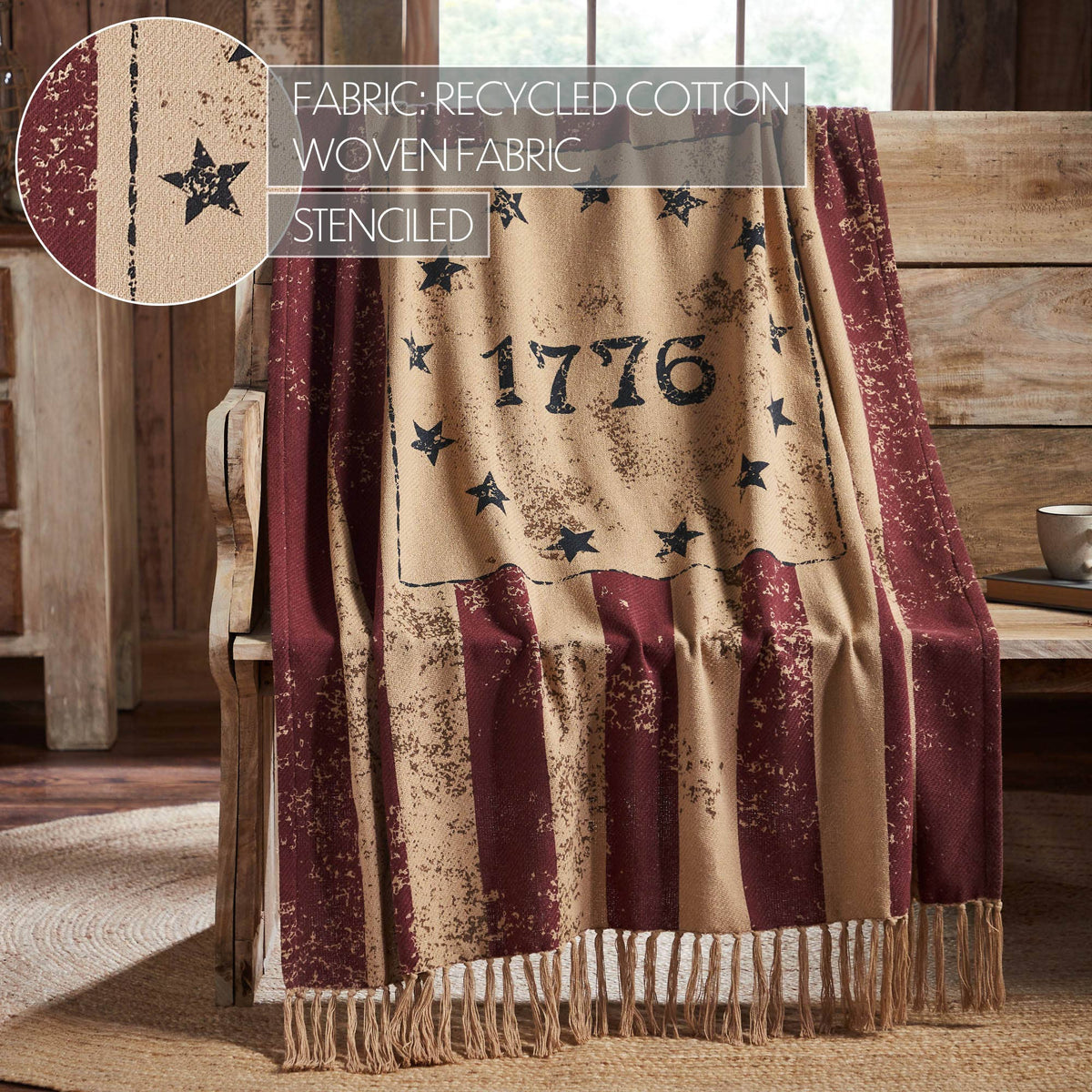 Burgundy 1776 Americana Woven Throw Blanket 50x60 My Country