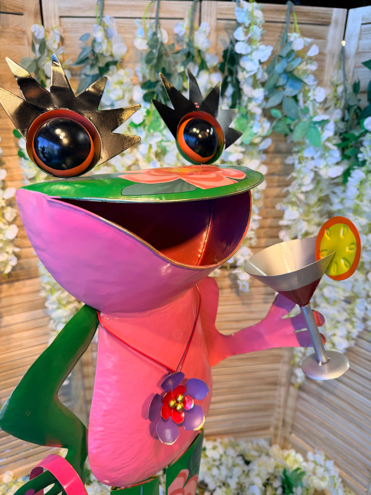 Outdoor Frog Ornament - Enamel Metal - Floral