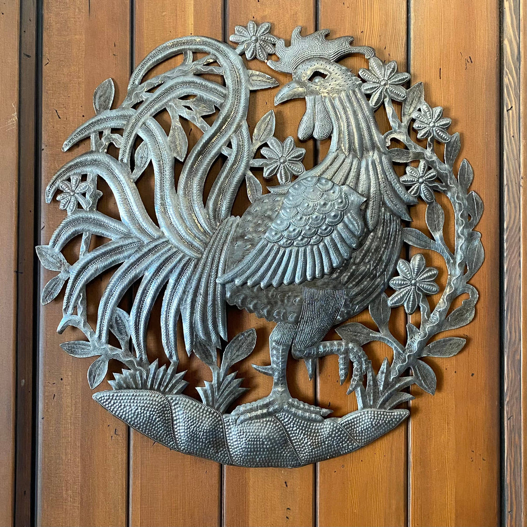 23" Metal Art Rooster, Recycled Fair Trade, Handmade