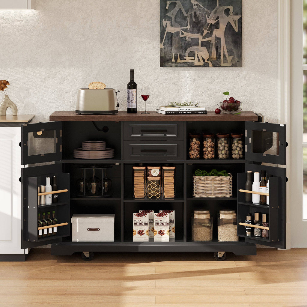 54.9" Kitchen Island with Drop Leaf, Power Outlet, 4 Doors: Default