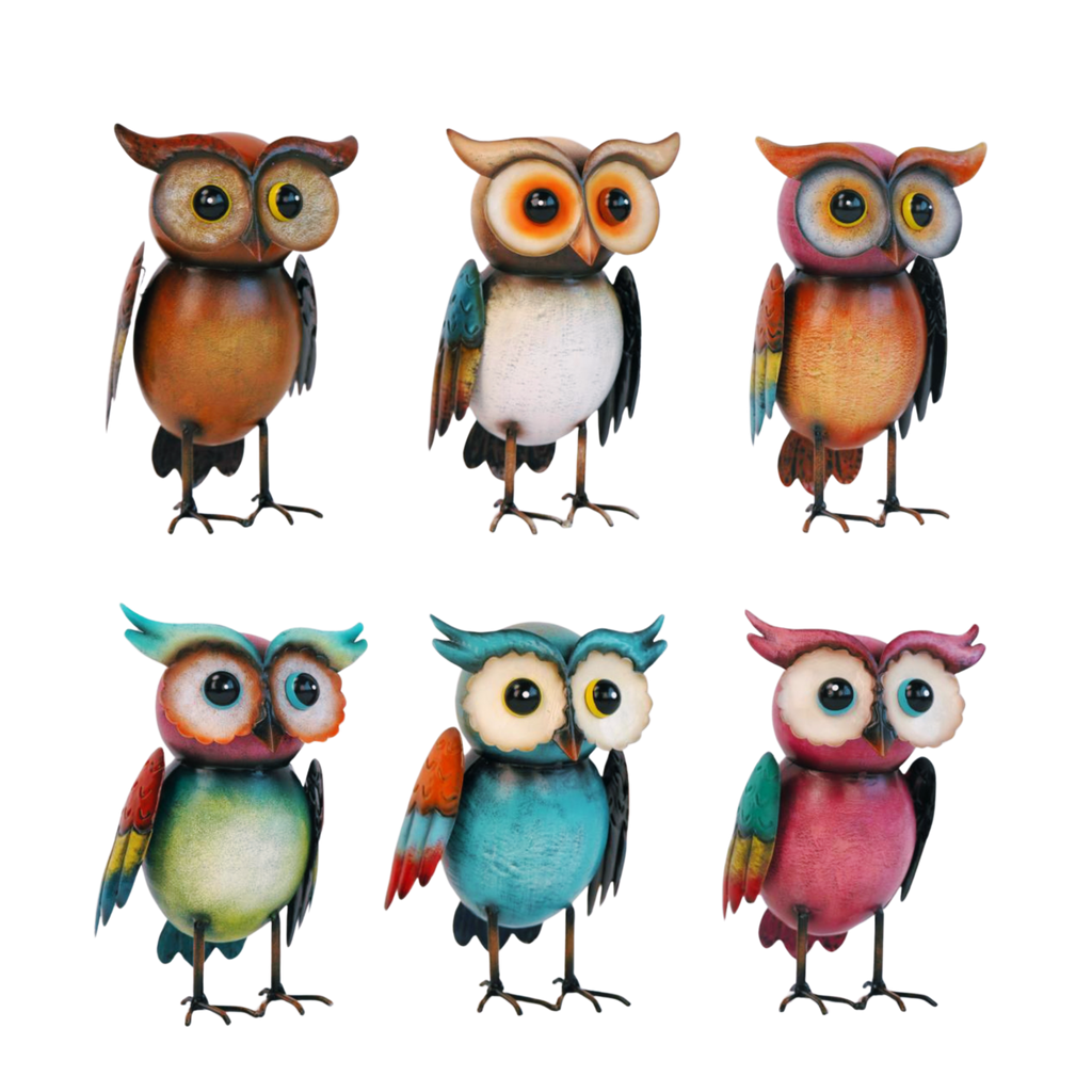"The Perky Parliament" Vibrant Metal Owl Figurines -6 Styles
