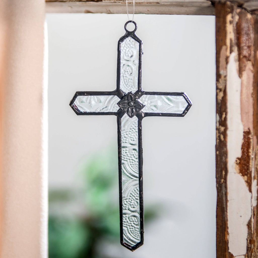Cross Ornament Stained Glass Vintage Clear