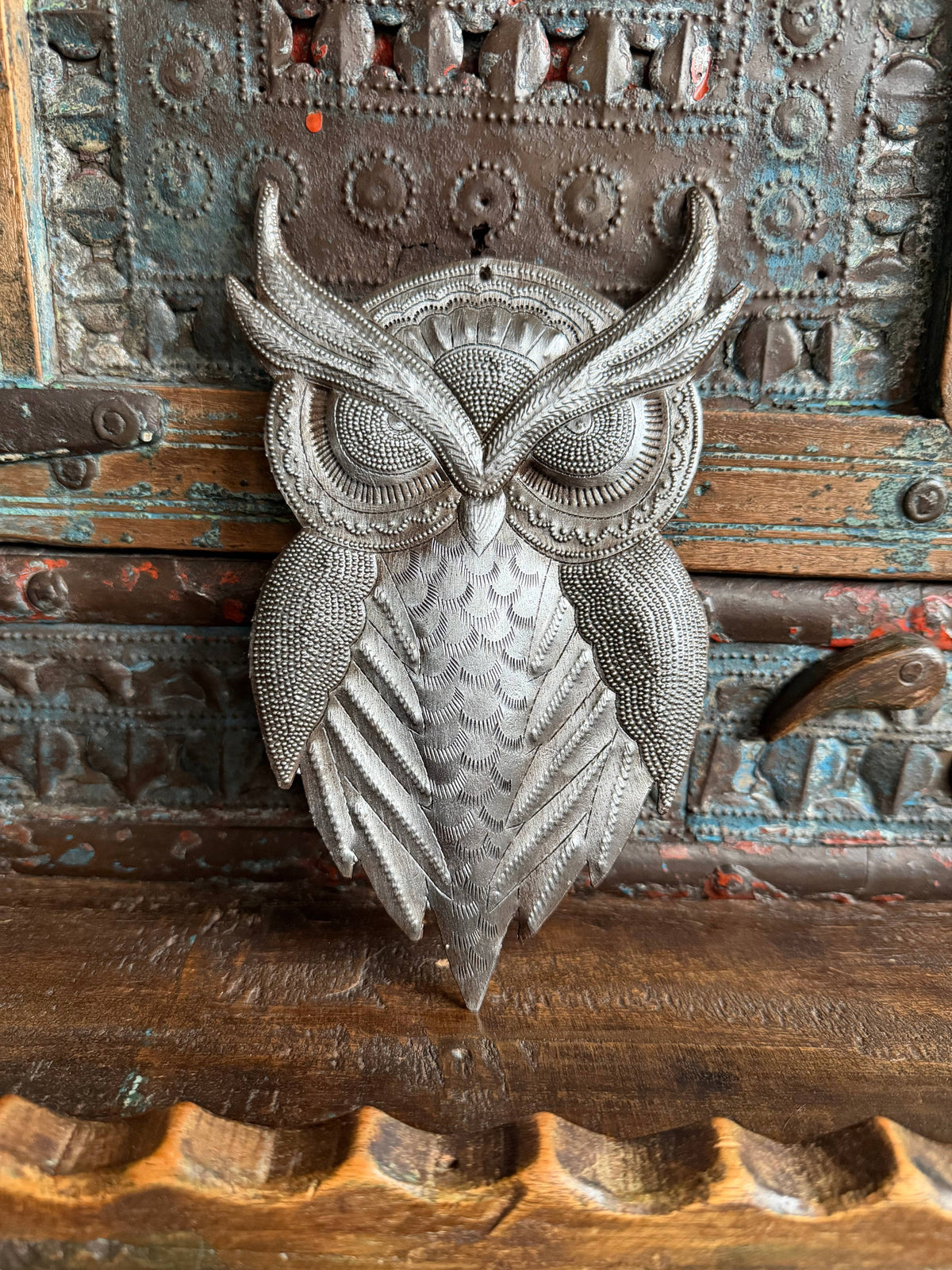Haitian Metal Owl Wall Art Steel Drum Sculpture Handcrafted