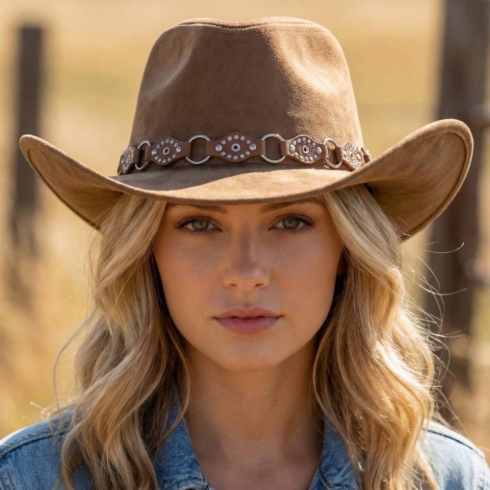 Faux Leather Chain Strap Western Cowboy Hat
