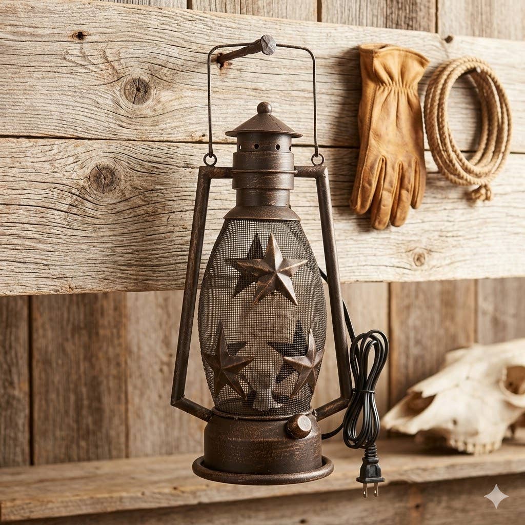 METAL CUTOUT STAR ELECTRIC LANTERN WITH HANDLE
