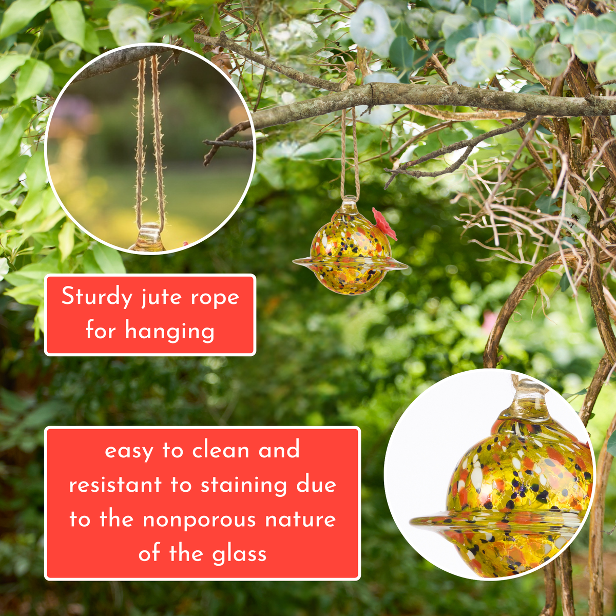 Yellow Planet Art Glass Hummingbird Feeder