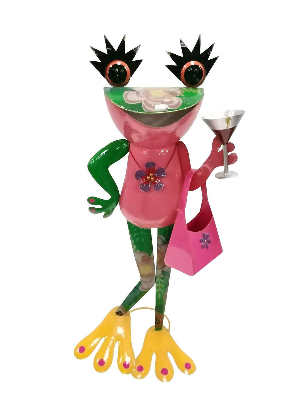 Outdoor Frog Ornament - Enamel Metal - Floral