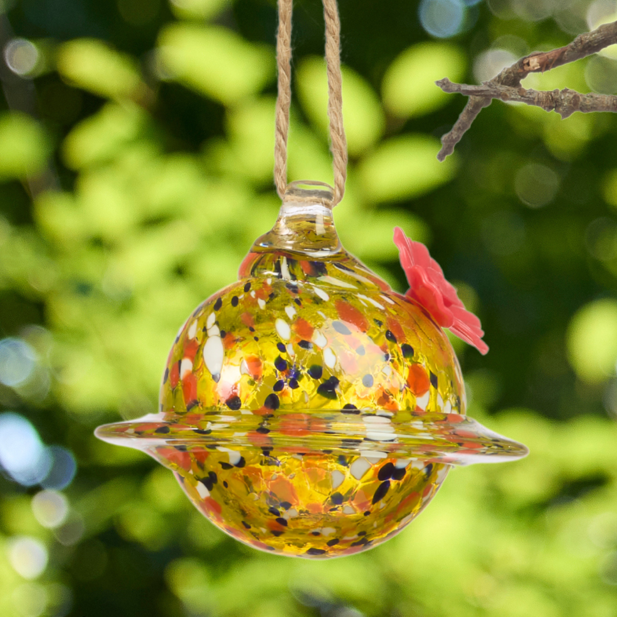 Yellow Planet Art Glass Hummingbird Feeder