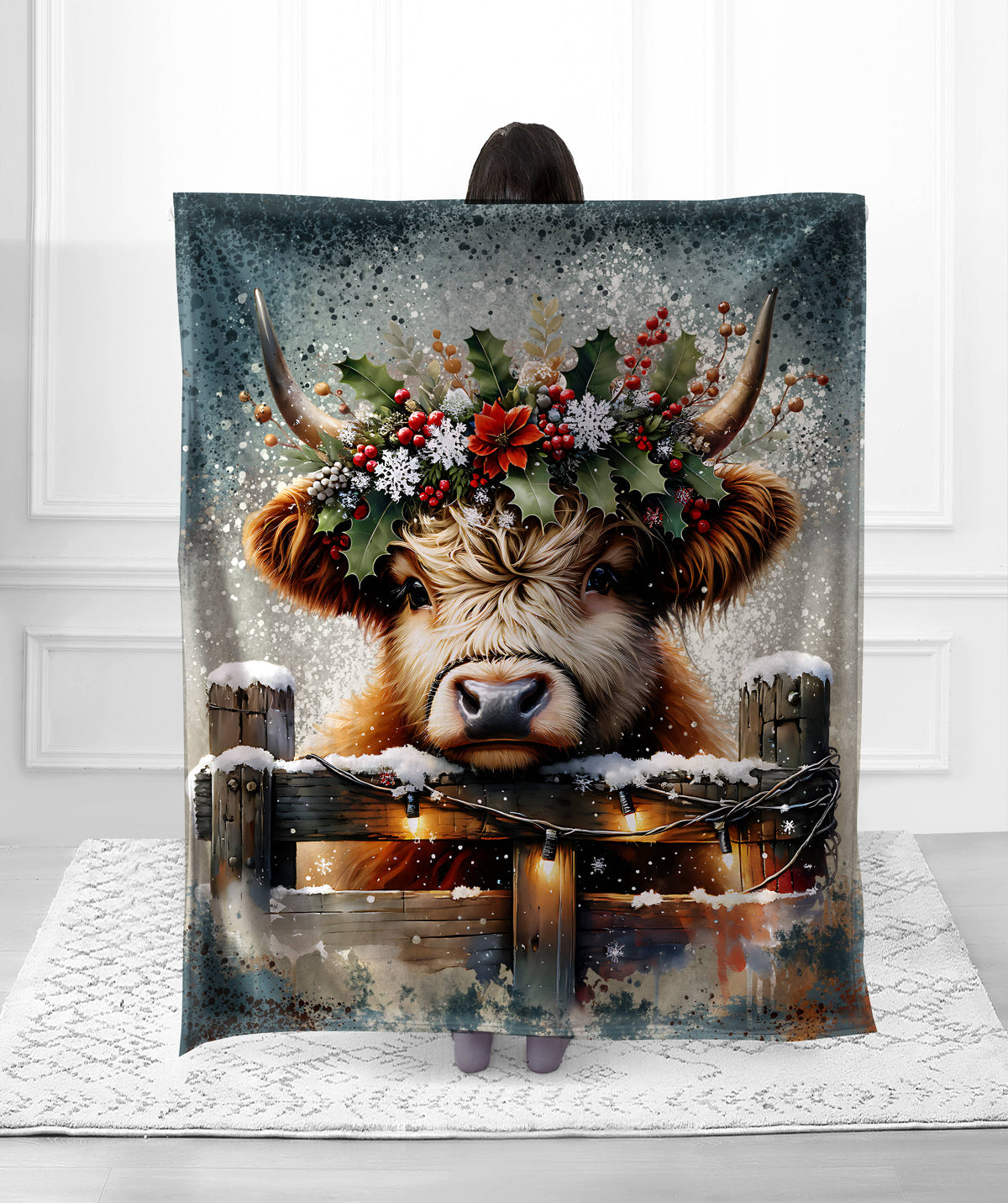 Highland Cow Christmas & Winter Faux Fur Plush Throw Blanket