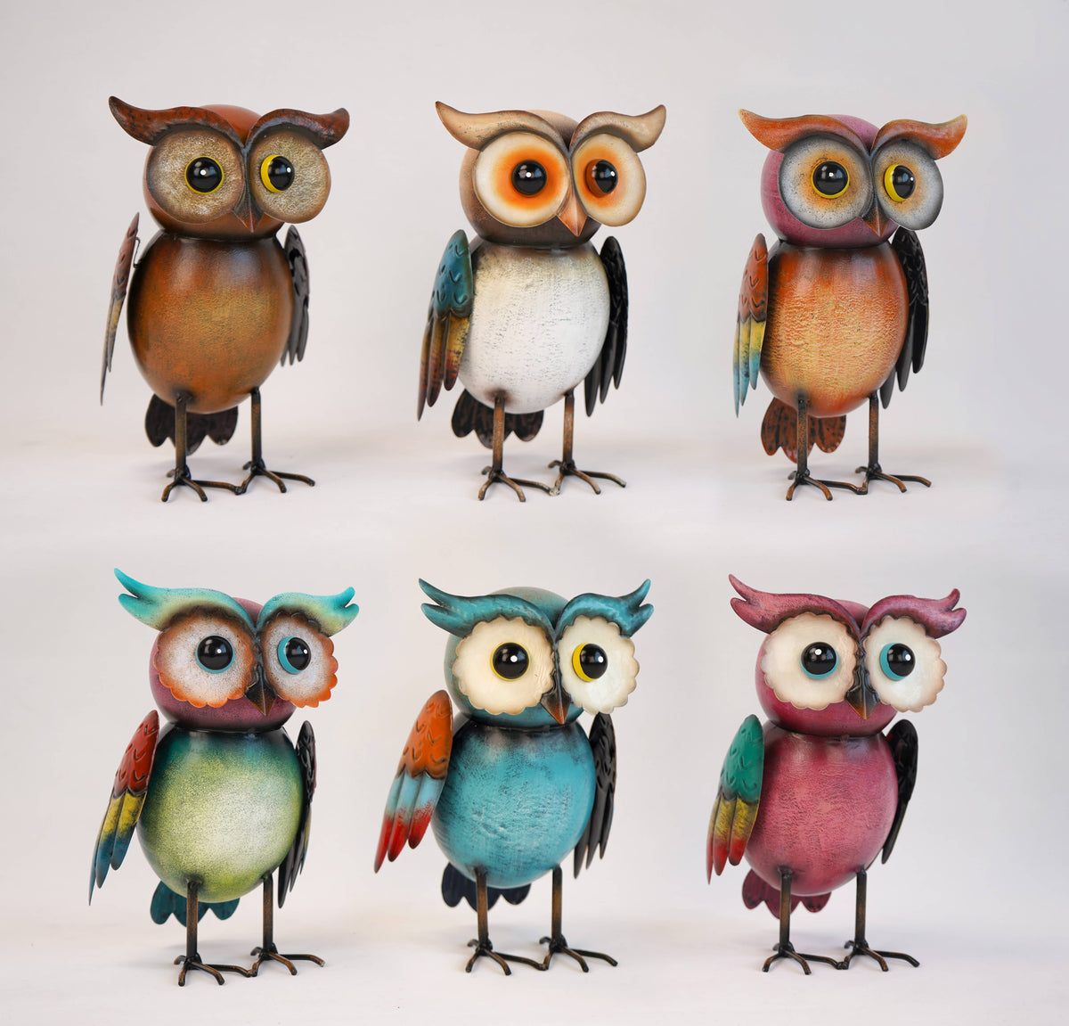 "The Perky Parliament" Vibrant Metal Owl Figurines -6 Styles