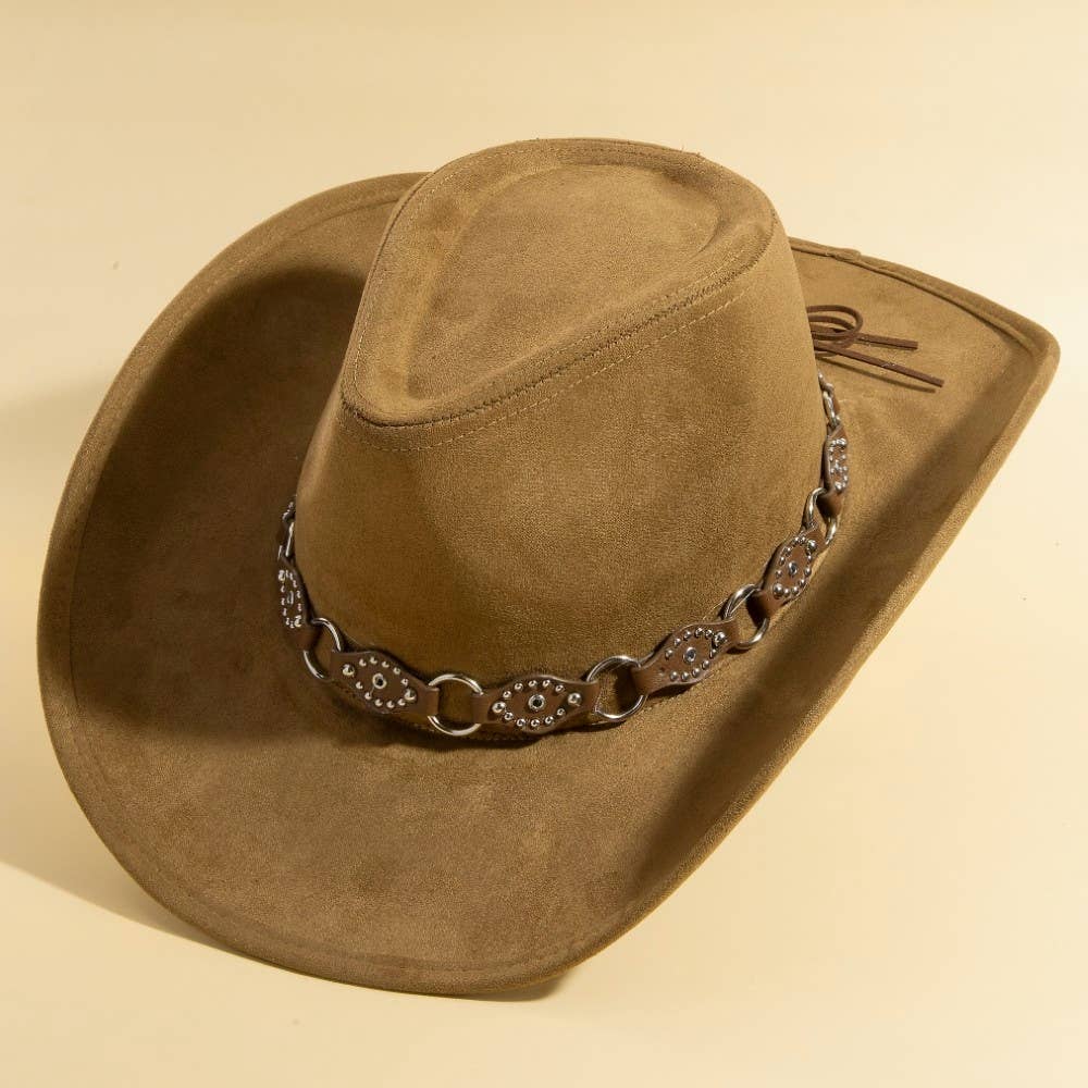 Faux Leather Chain Strap Western Cowboy Hat