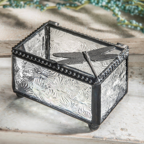 Art Glass Box with Dragonfly Filigree - Decorative Keepsake