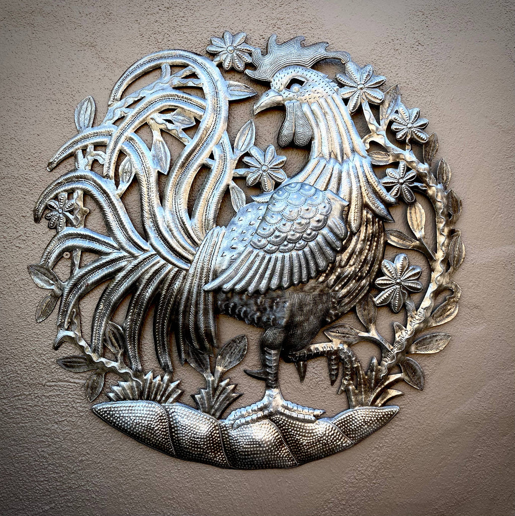 23" Metal Art Rooster, Recycled Fair Trade, Handmade