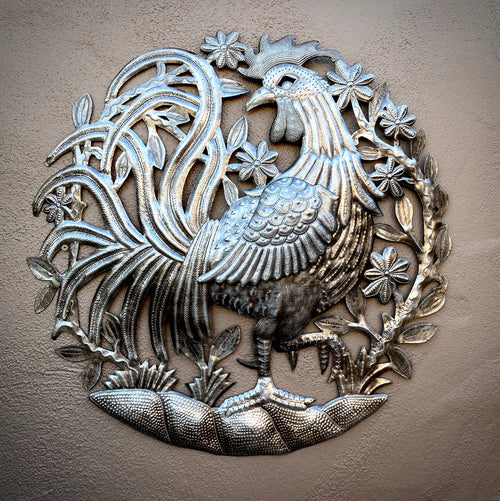 23" Metal Art Rooster, Recycled Fair Trade, Handmade
