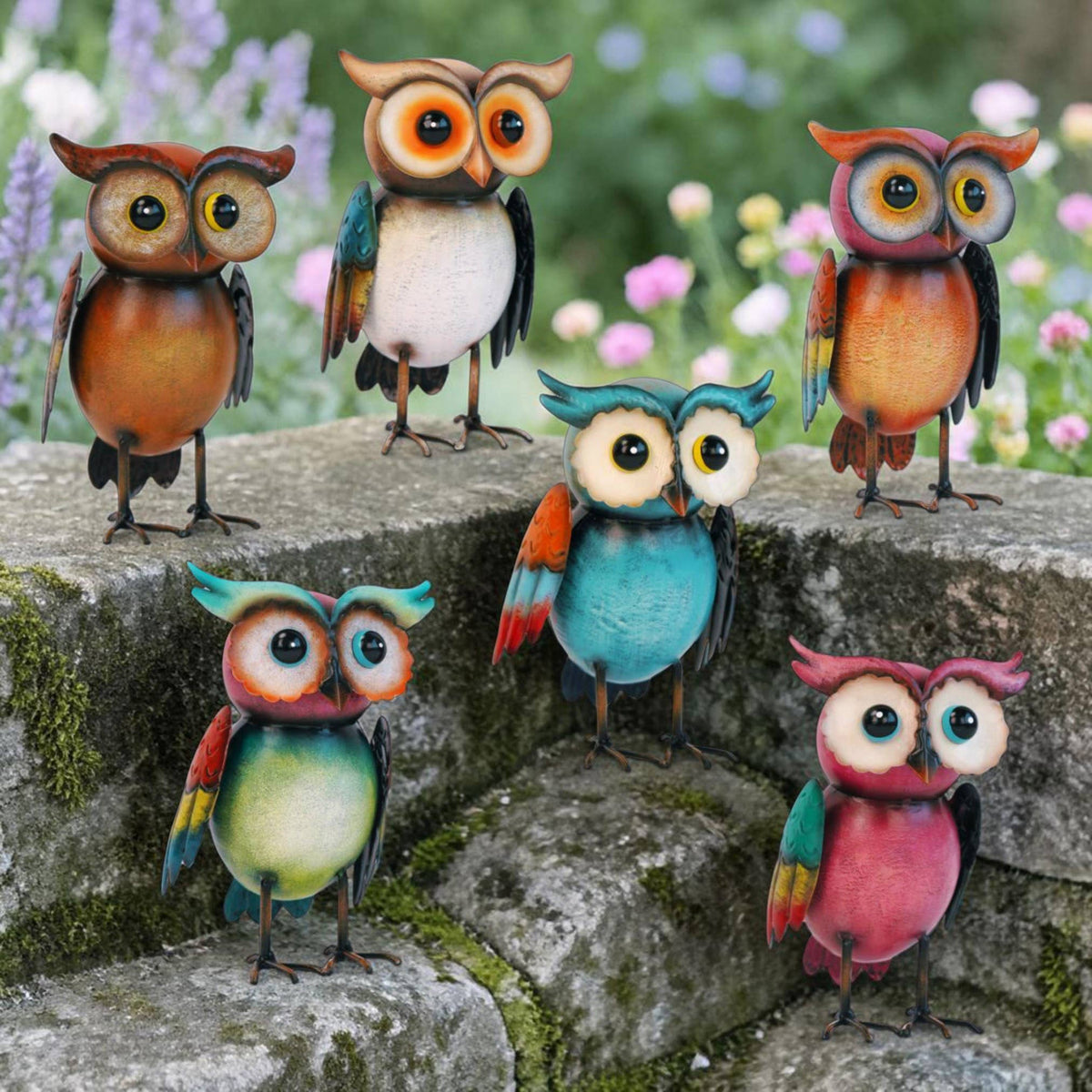 "The Perky Parliament" Vibrant Metal Owl Figurines -6 Styles