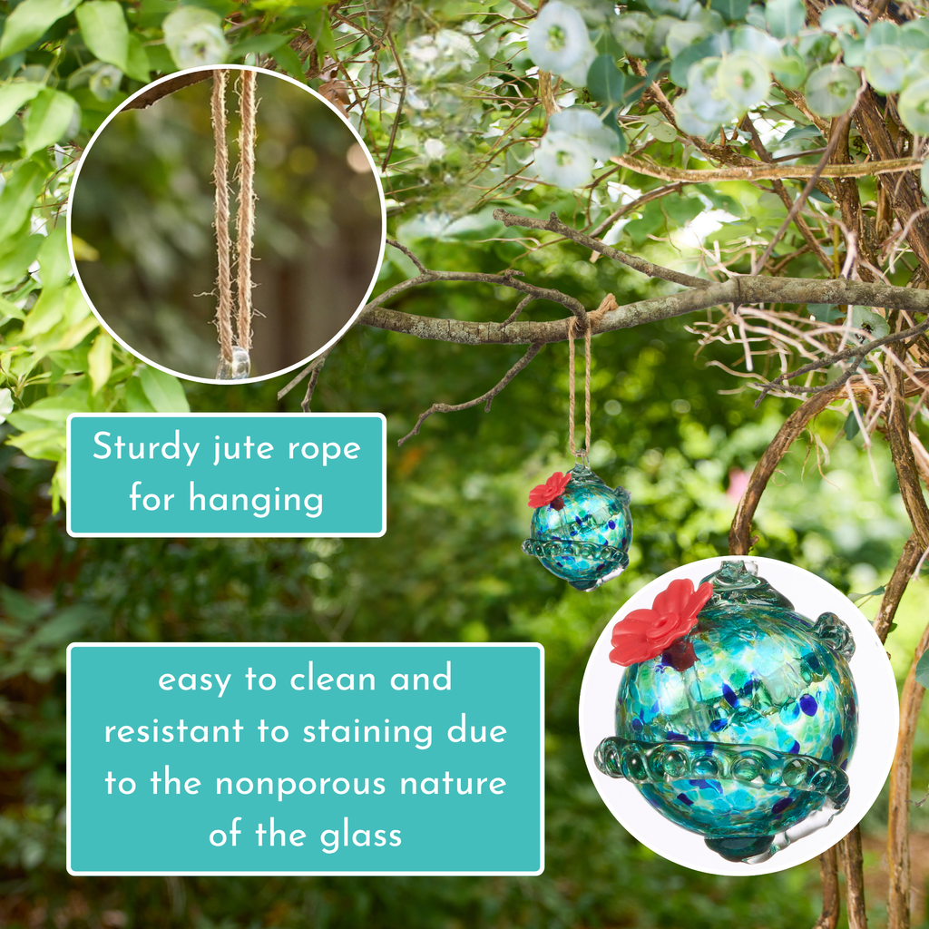 Blue Planet Art Glass Hummingbird Feeder