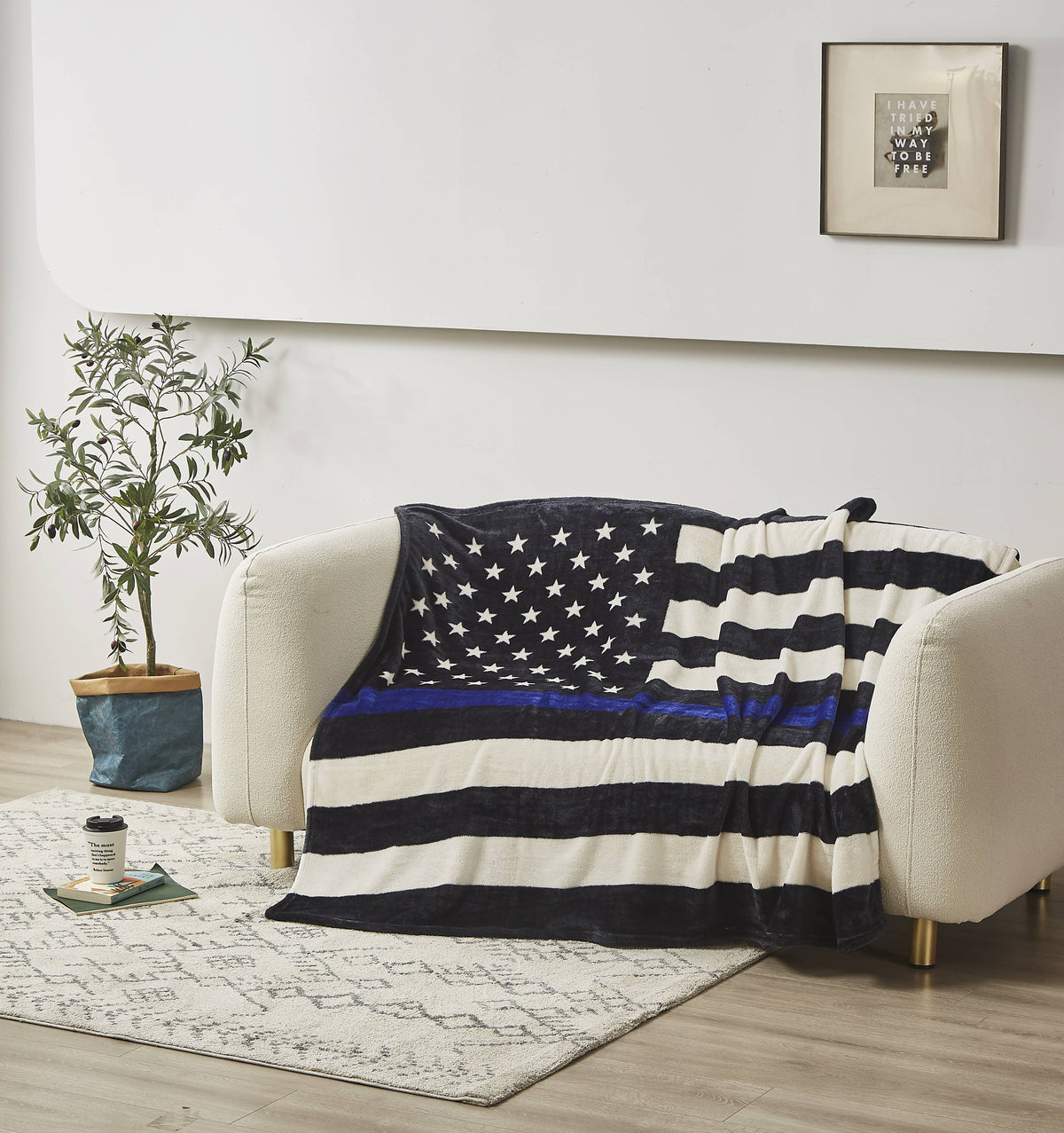 Blue Lives Matter Police Flag Faux Fur Plush Throw Blanket