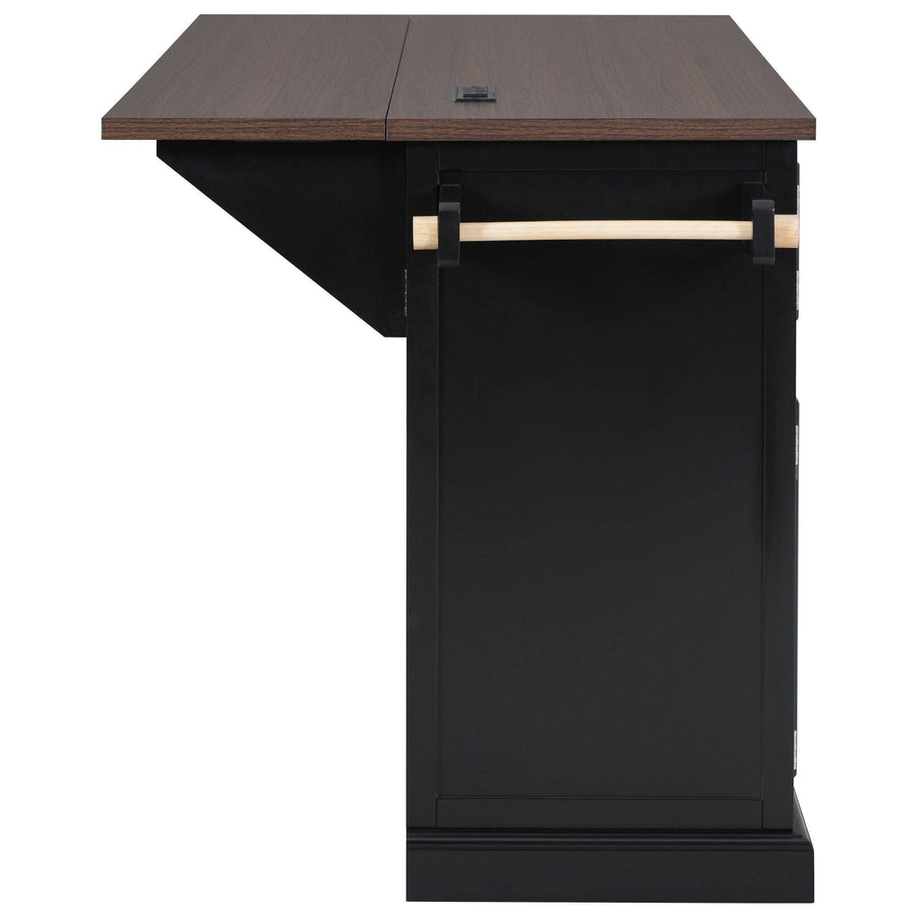 54.9" Kitchen Island with Drop Leaf, Power Outlet, 4 Doors: Default