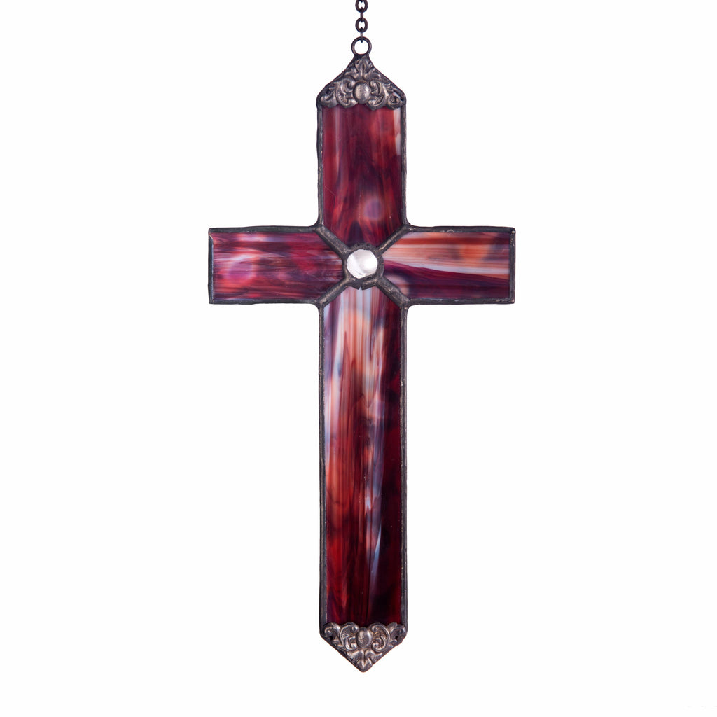 J Devlin Red Opal Stained Glass Cross Ornament