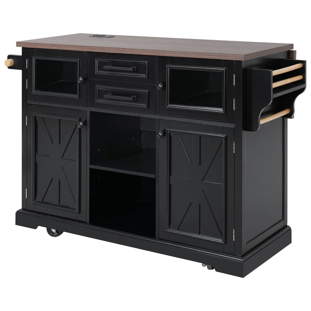 54.9" Kitchen Island with Drop Leaf, Power Outlet, 4 Doors: Default