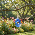 Round Blue Art Glass Double Hummingbird Feeder