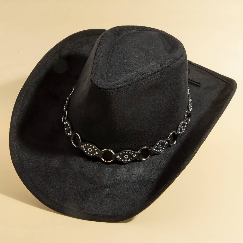 Faux Leather Chain Strap Western Cowboy Hat