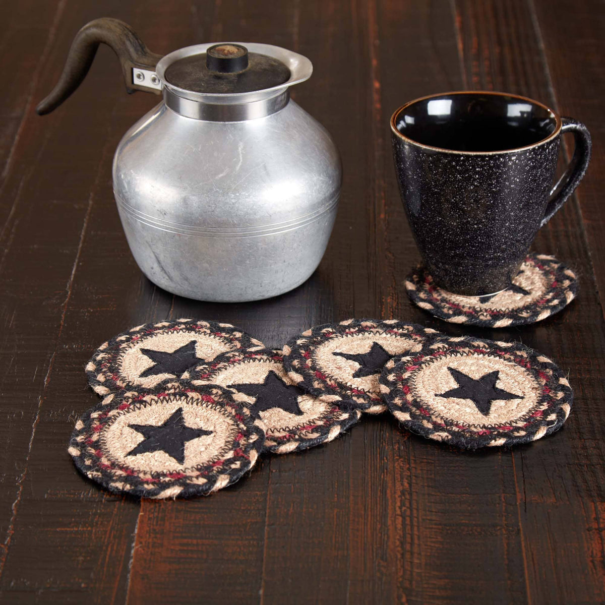 Star Braided Jute Coasters 4" Set of 6 Colonial Star