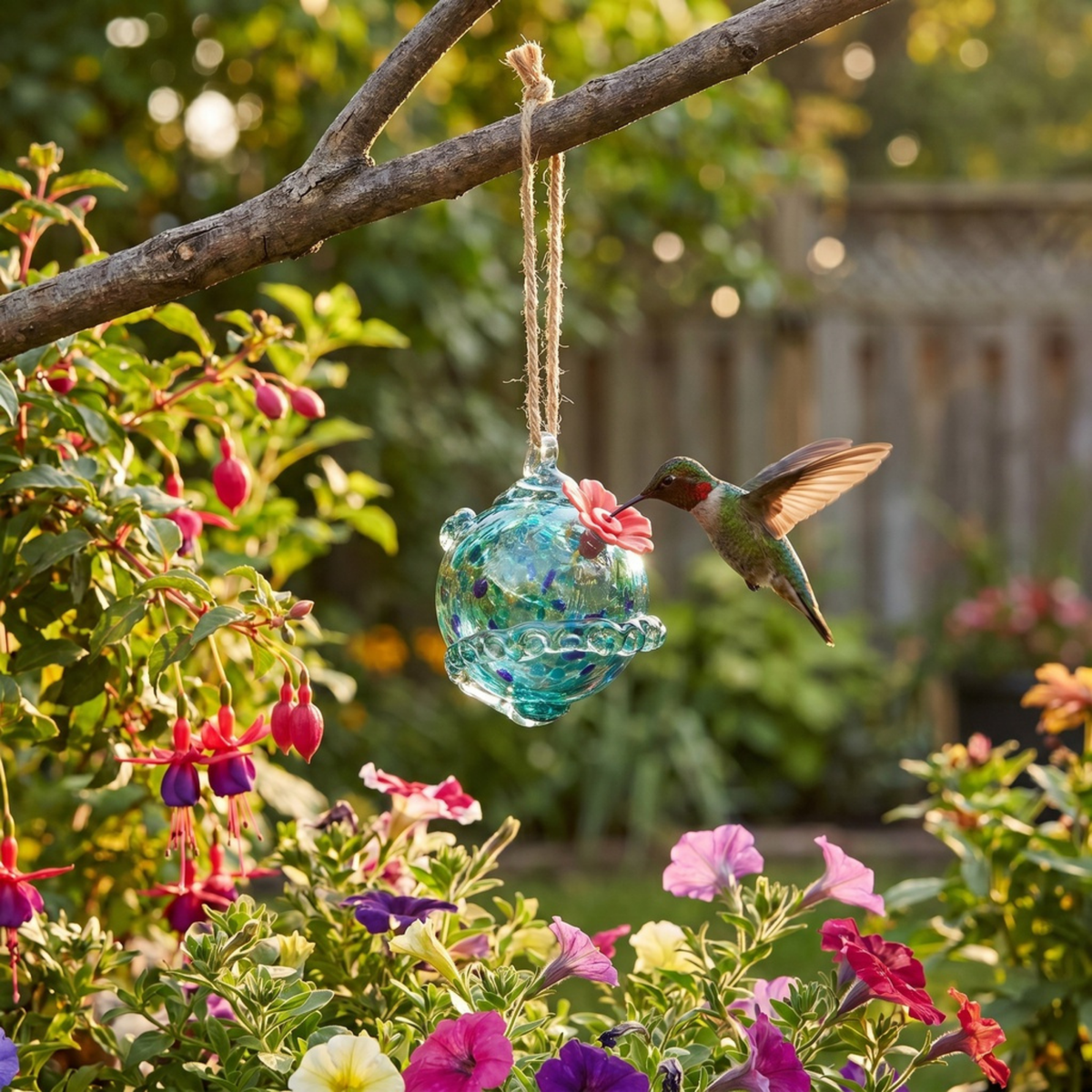 Blue Planet Art Glass Hummingbird Feeder