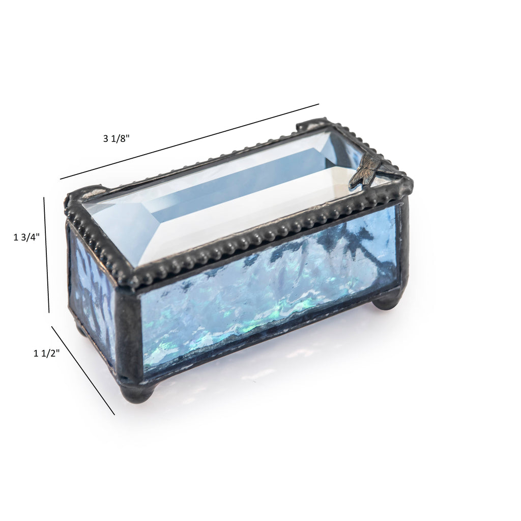 Blue Glass Jewelry Box with Dragonfly Accent