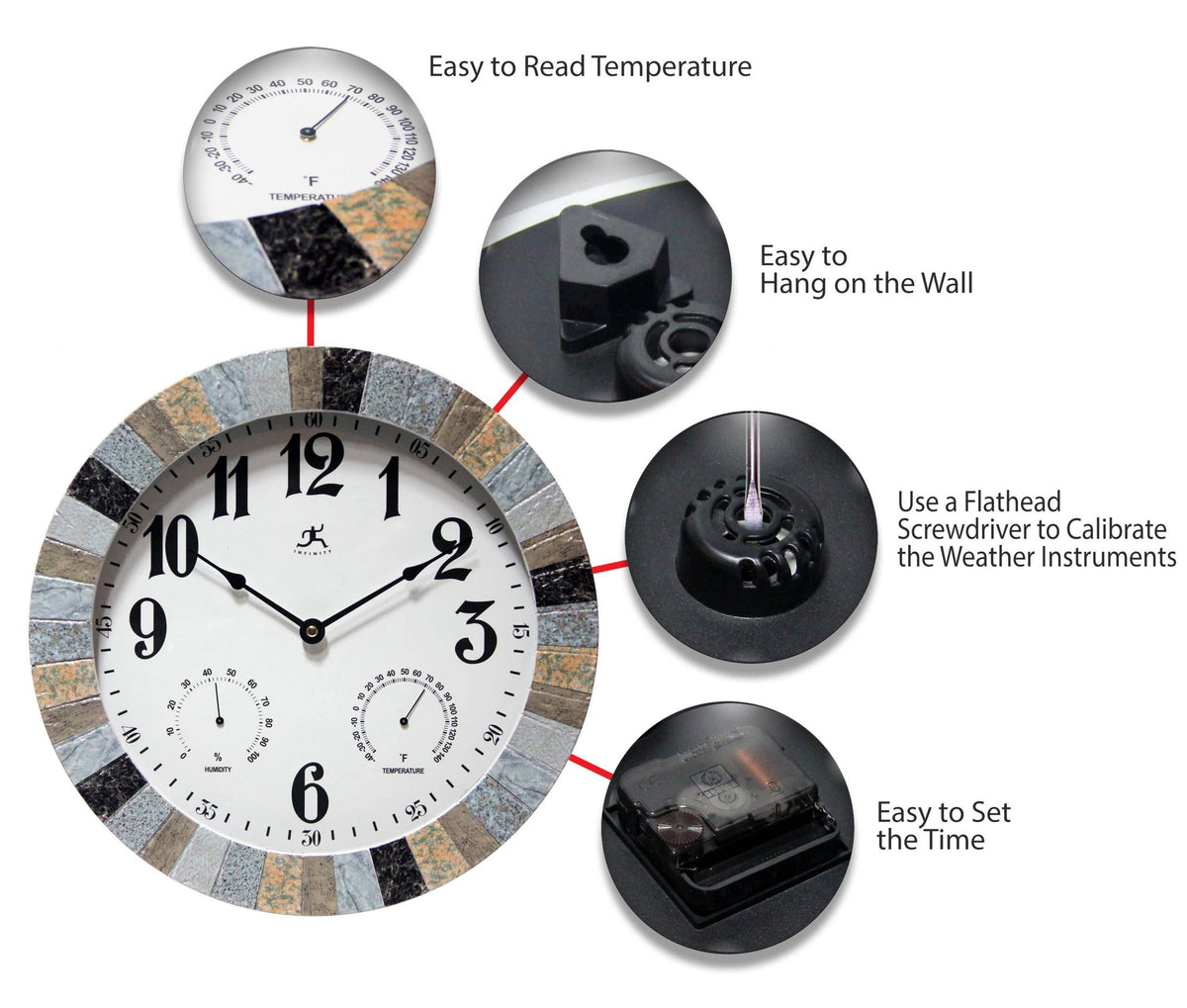 Outdoor Round Multi-Color Wall Clock 13 Inch