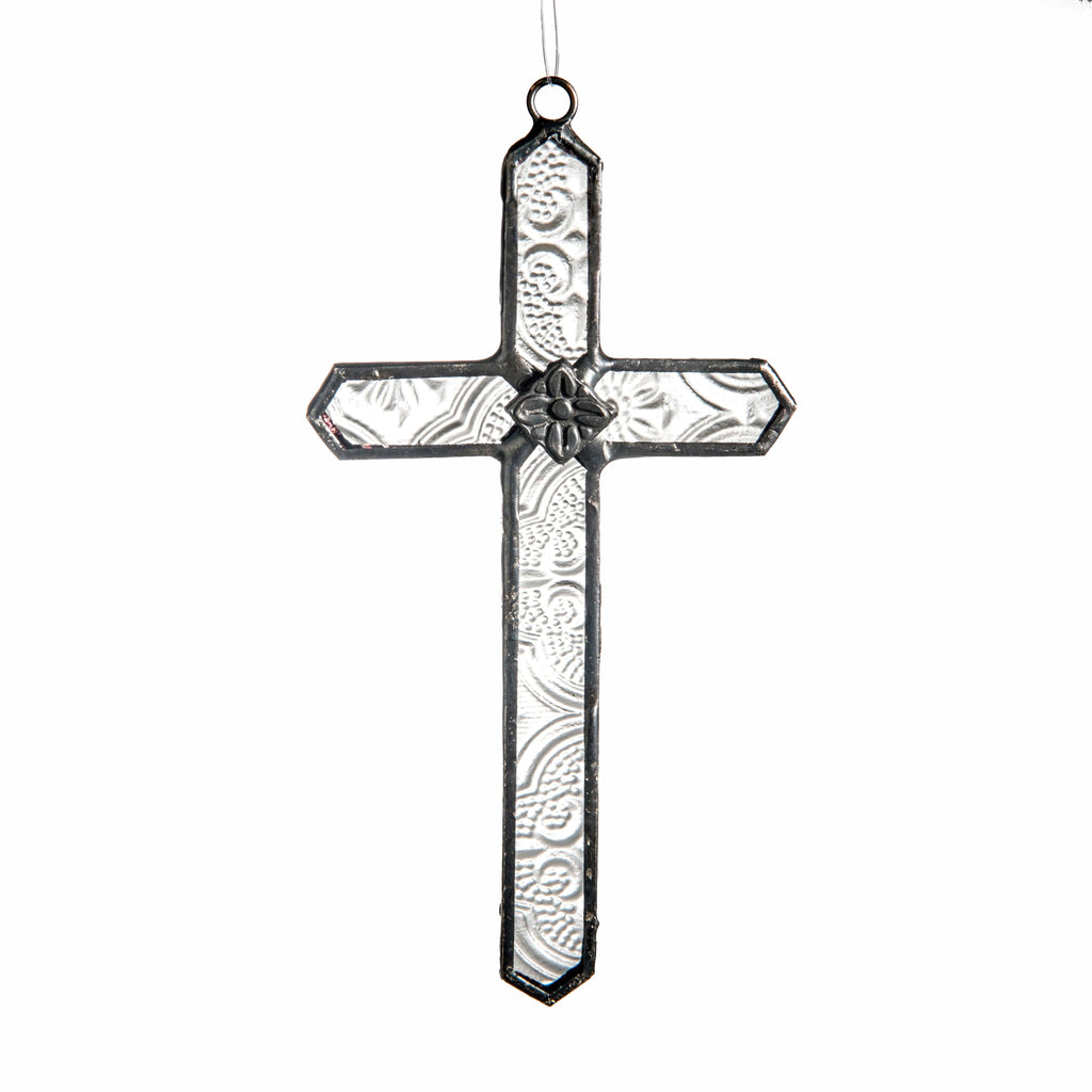 Cross Ornament Stained Glass Vintage Clear