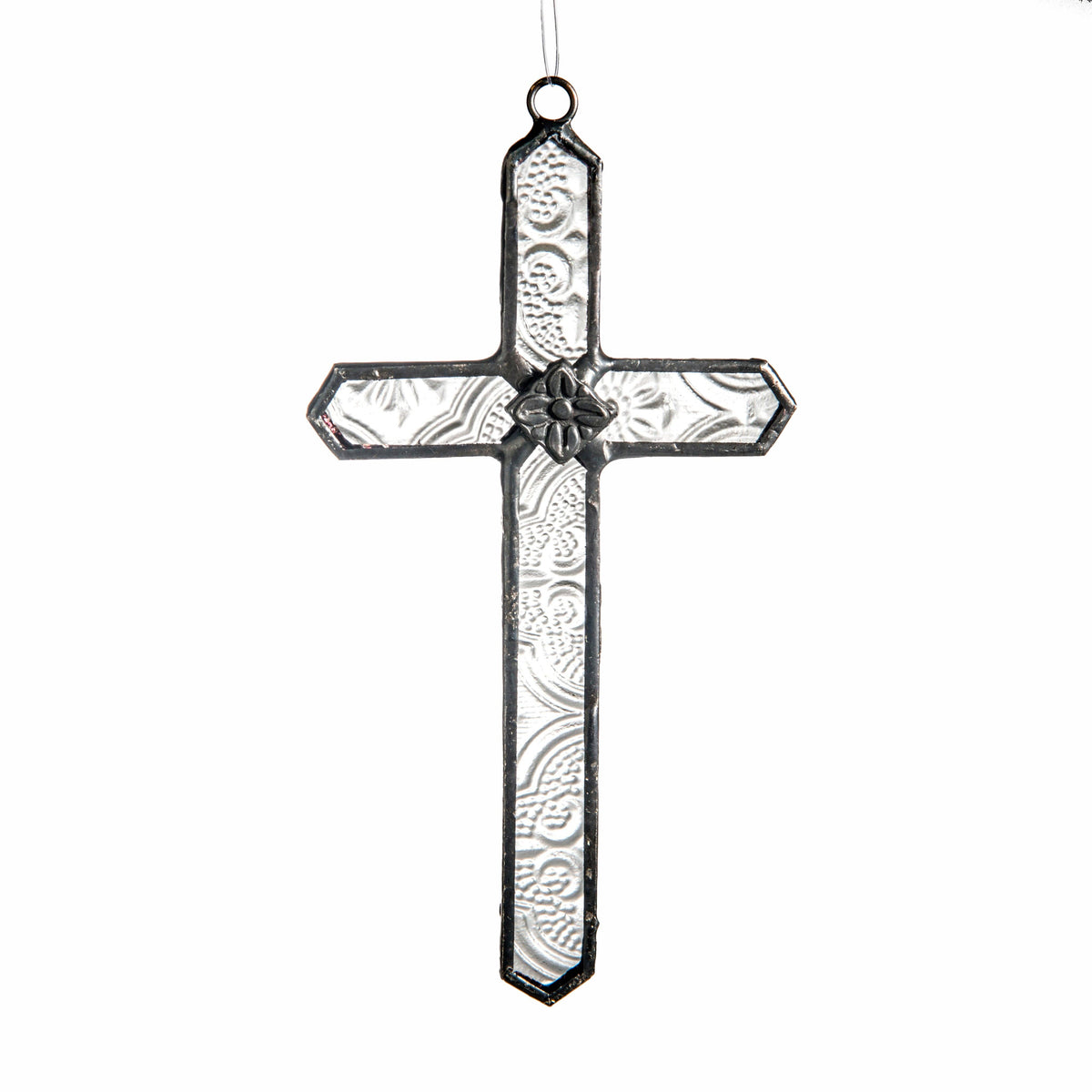 Cross Ornament Stained Glass Vintage Clear