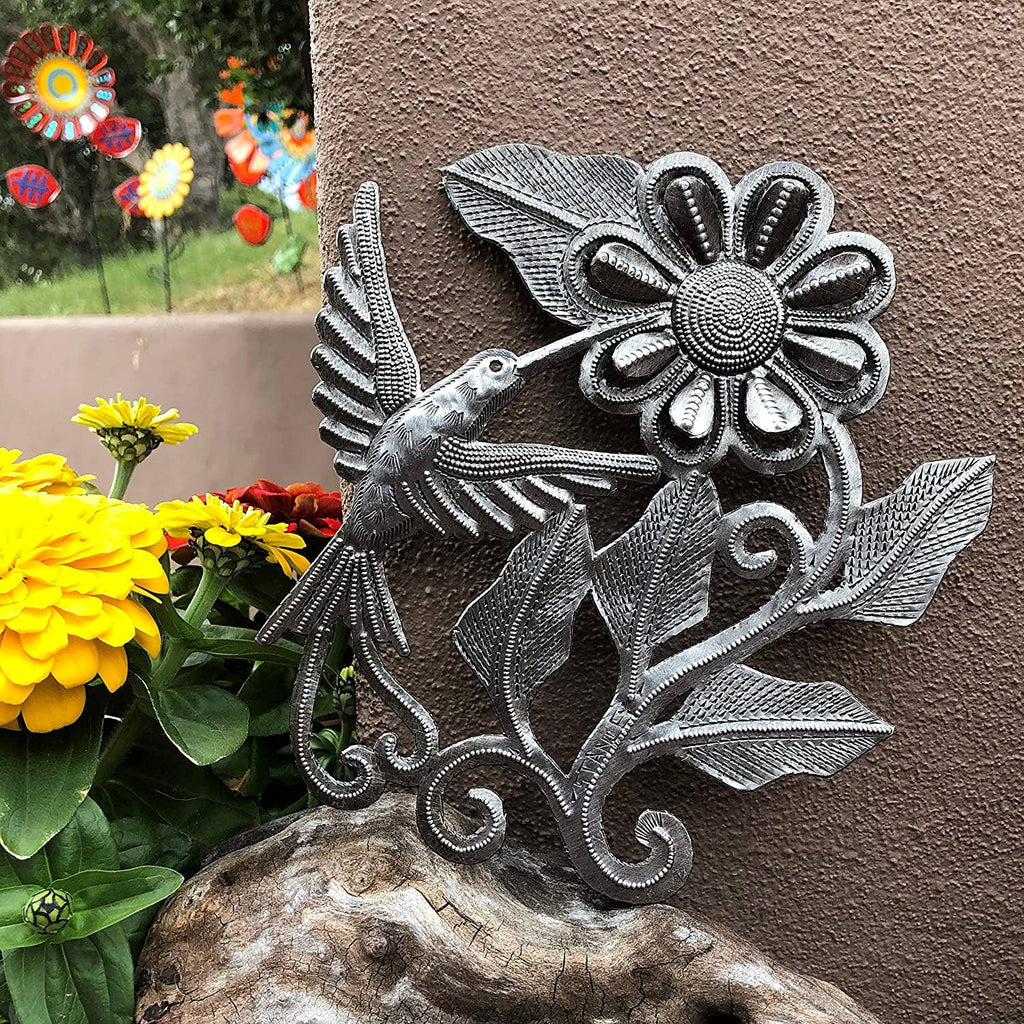 Hummingbird and a Flower, Garden Metal 7" x 8"