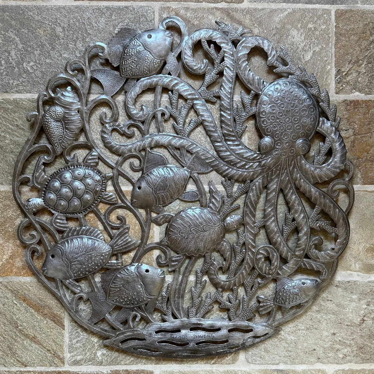 Large Haitian Sea Life Metal Wall Art Octopus Turtle Fish 