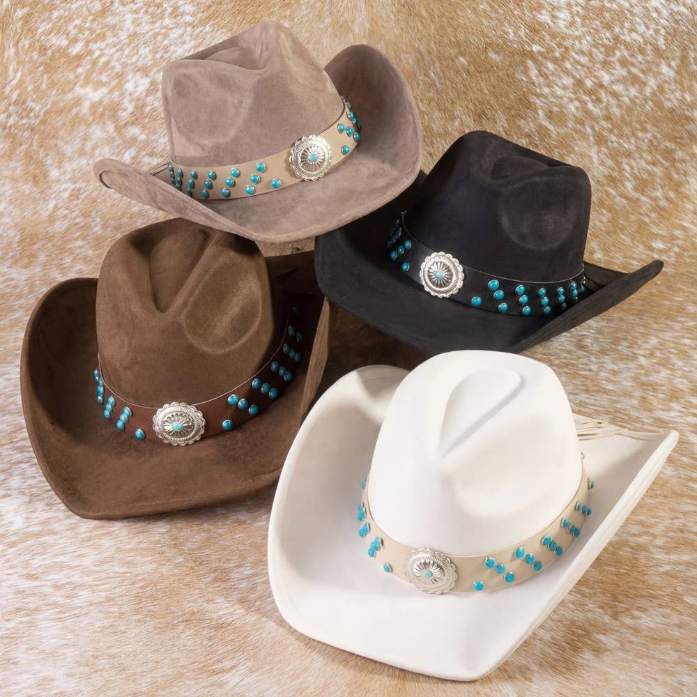 Western Concho Turquoise Beads Strap Cowboy Hat