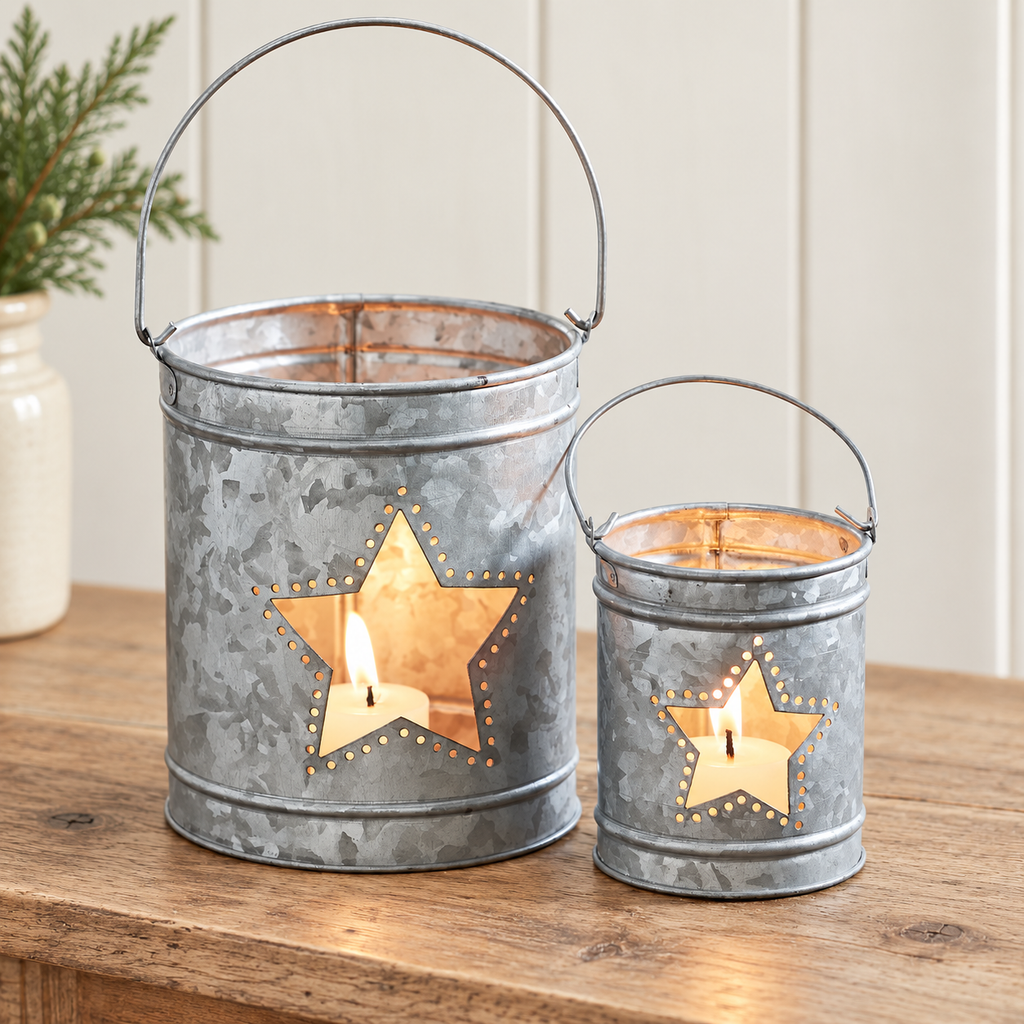 Star Galvanized Metal Votive Candle Holder Set 2pc