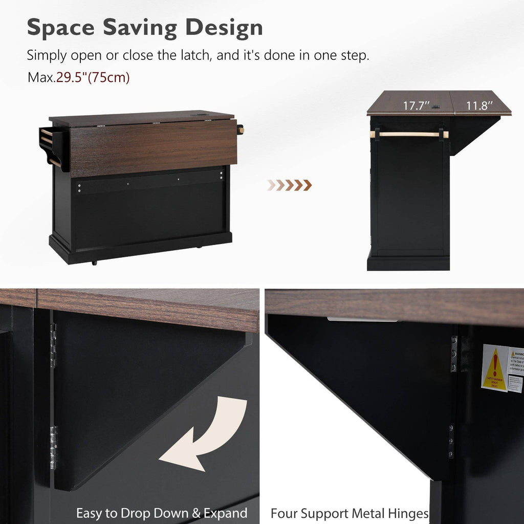 54.9" Kitchen Island with Drop Leaf, Power Outlet, 4 Doors: Default