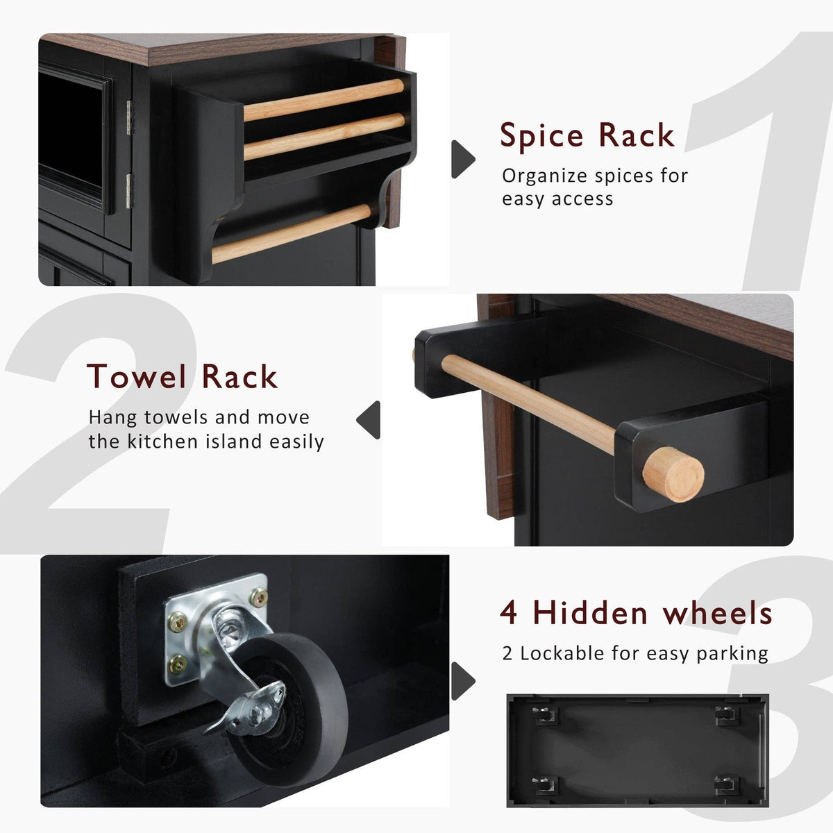54.9" Kitchen Island with Drop Leaf, Power Outlet, 4 Doors: Default