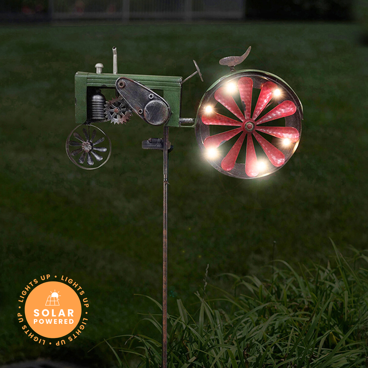 Red Tractor Solar Wind Spinner Garden Stake - 63"