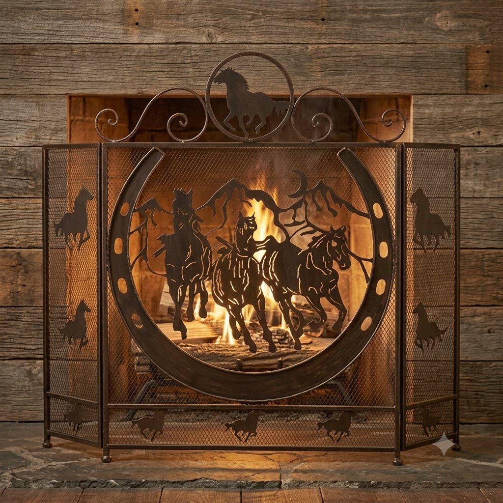 METAL RUNNING HORSE FIREPLACE SCREEN