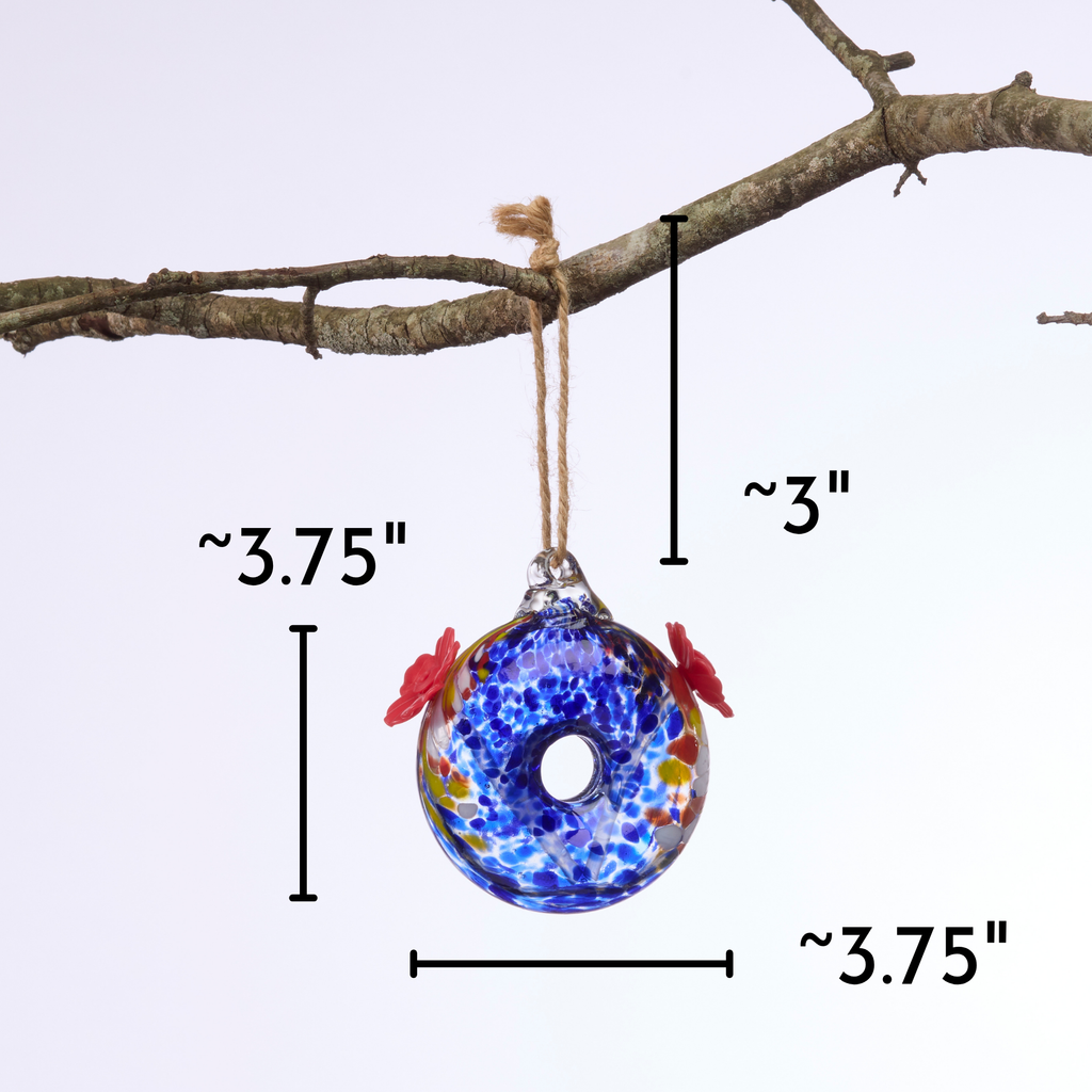 Round Blue Art Glass Double Hummingbird Feeder