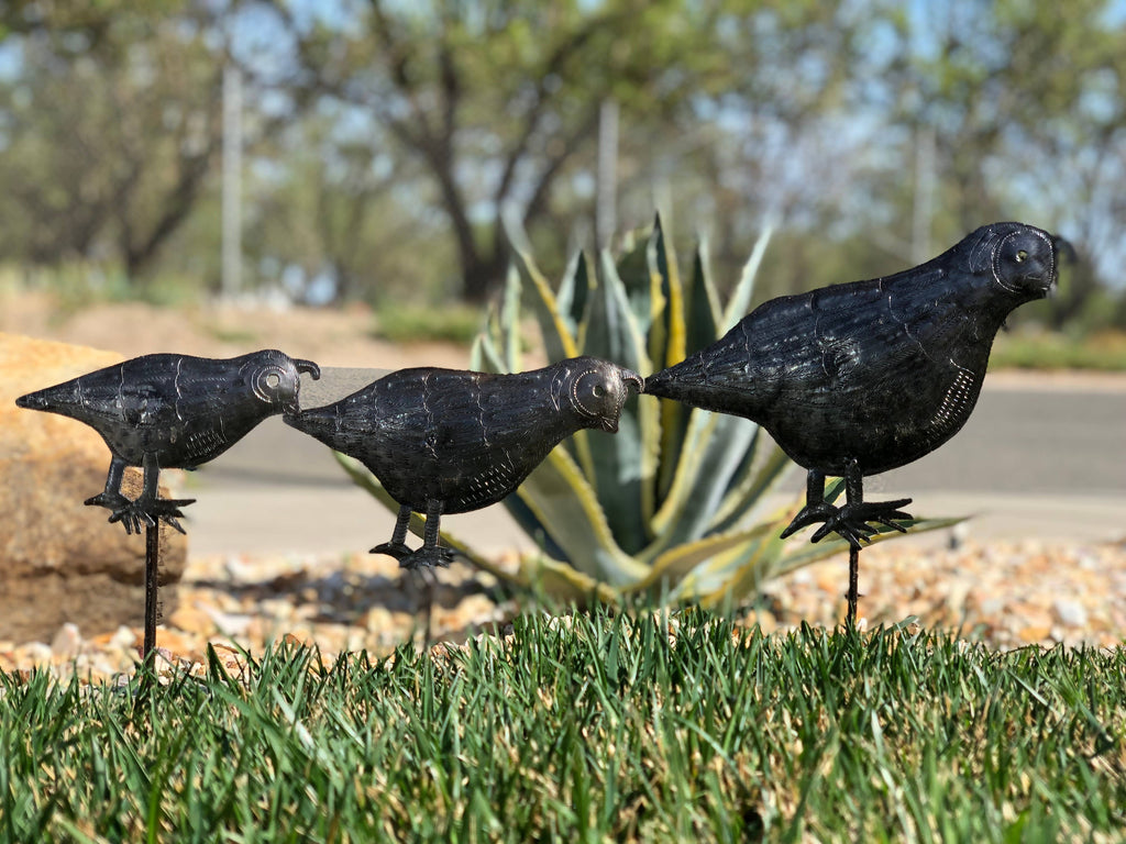 Haitian Metal Quail Garden Stakes – Set of 3: Facing Left