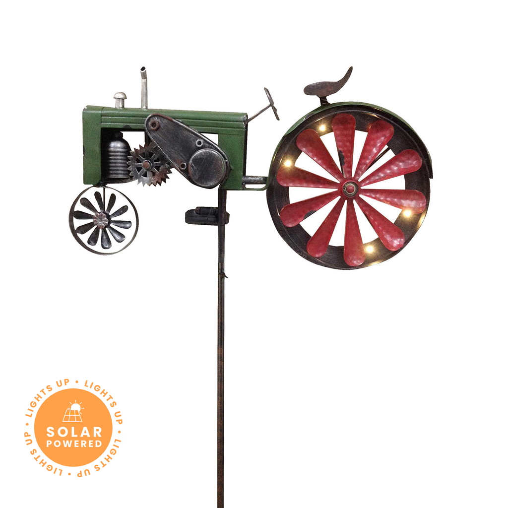 Red Tractor Solar Wind Spinner Garden Stake - 63"