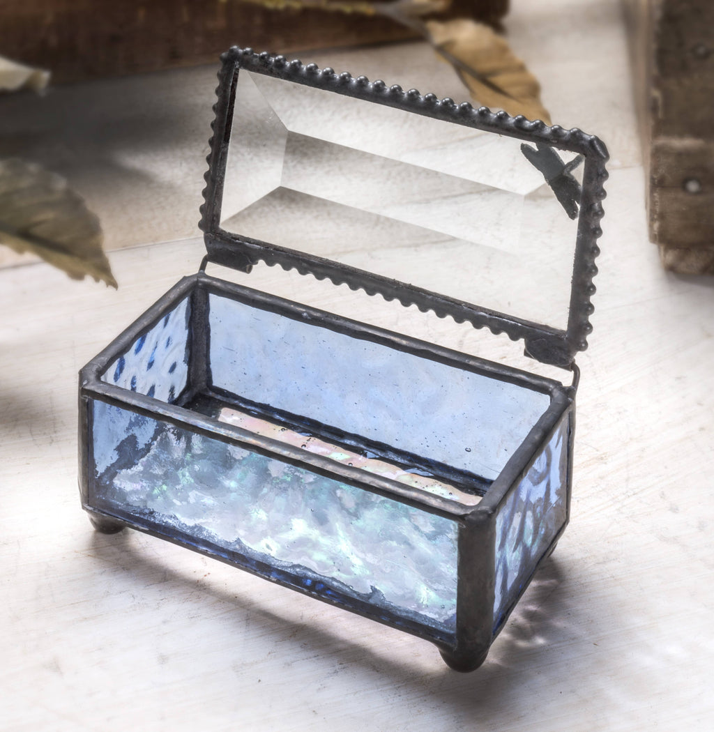 Blue Glass Jewelry Box with Dragonfly Accent