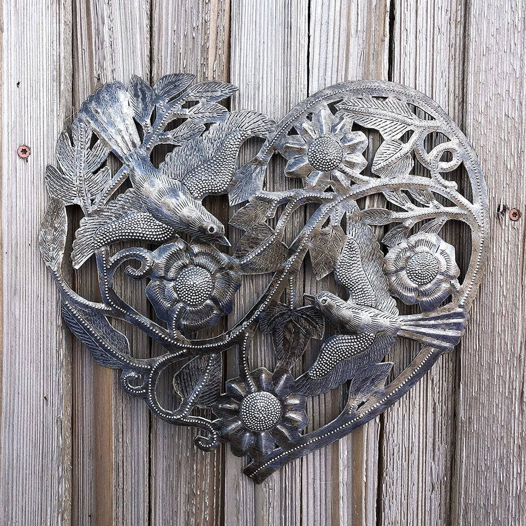 Floral Heart, Garden Art, Handmade Haiti, 11" x 10"