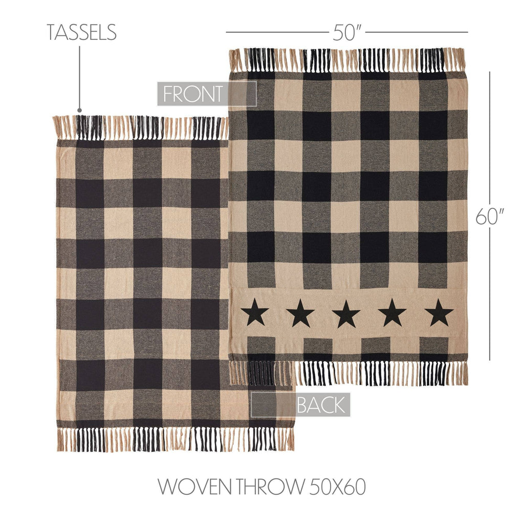 Black Check Star Primitive Woven Throw Blanket 50x60