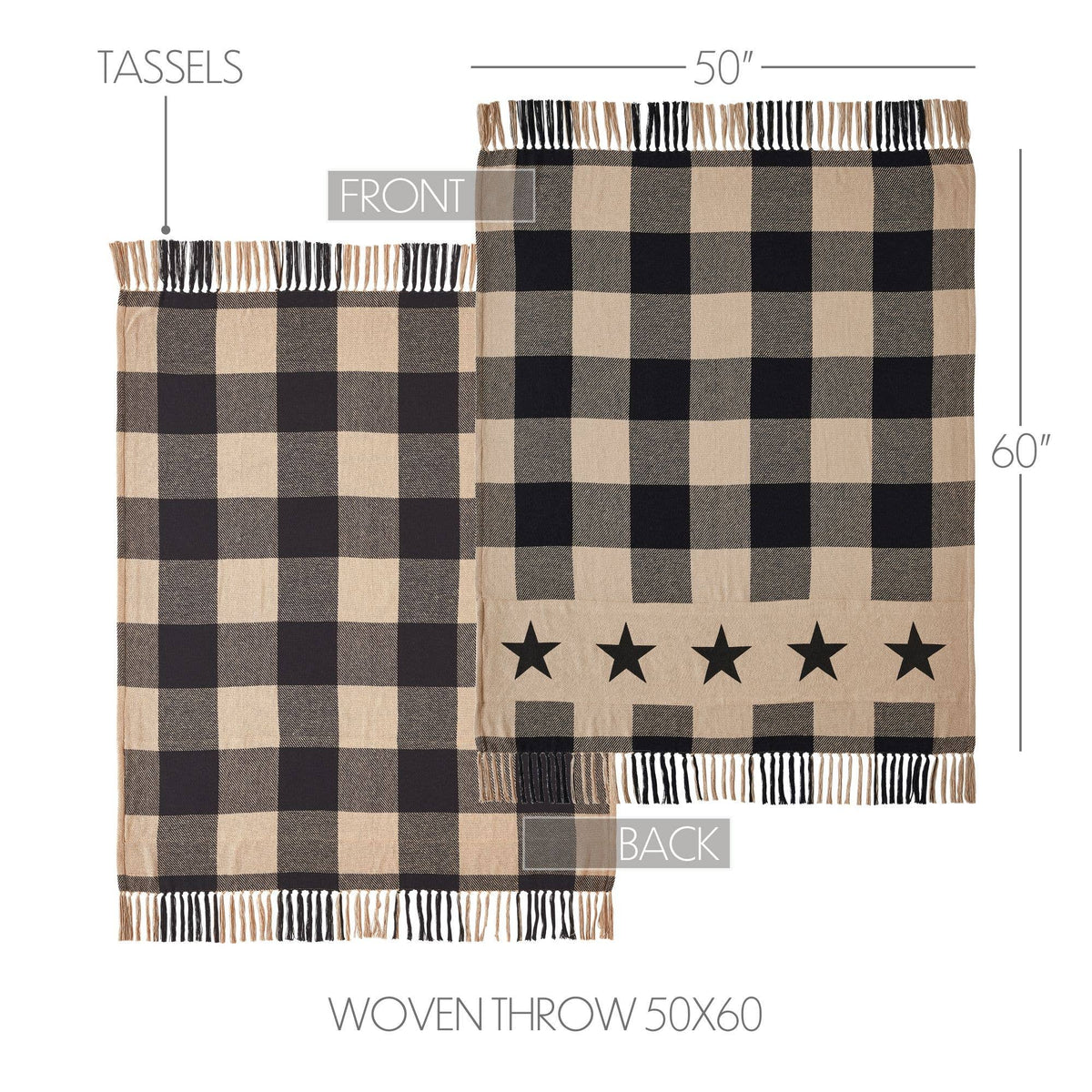 Black Check Star Primitive Woven Throw Blanket 50x60