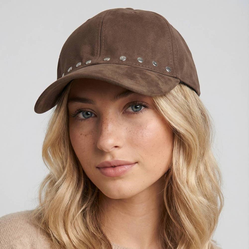Suede Rivet Trim Cap